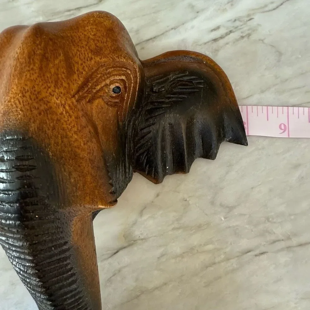 Elephant Head Thai Wood Carving Art Wall Home Decor 8”